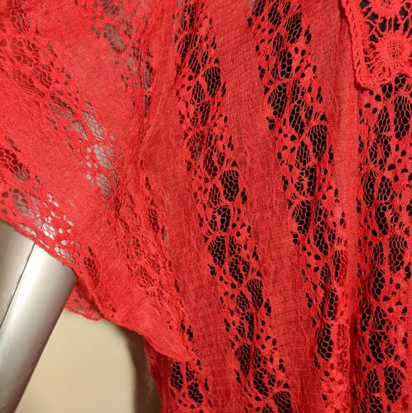 Red Versatile Lace Sheer top or swim cover-up - Picture 7 of 7